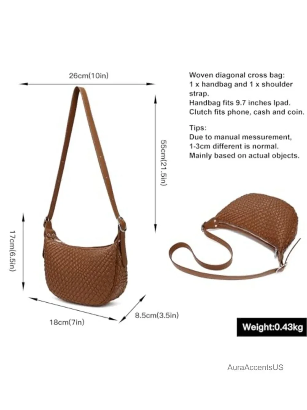 Woven Crescent Crossbody Bag Vegan Leather Shoulder Bag
